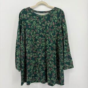 Woman Within Long Sleeve Floral Print Tunic Top Green Red Size 18/20
